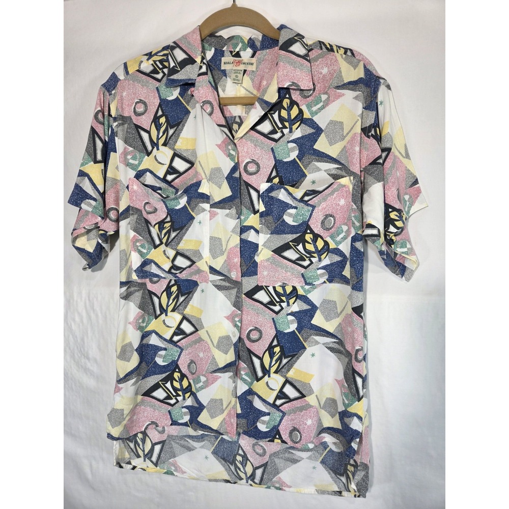 Koala Country Button Down Shirt Women Small Multicolor 80s Geometric Kitschy